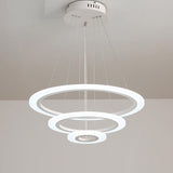White 3 Ring Adjustable LED Chandelier Modern Circle Pendant Light for Living Room