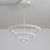 White 3 Ring Adjustable LED Chandelier Modern Circle Pendant Light for Living Room