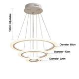 White 3 Ring Adjustable LED Chandelier Modern Circle Pendant Light for Living Room