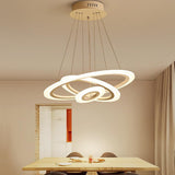 White 3 Ring Adjustable LED Chandelier Modern Circle Pendant Light for Living Room