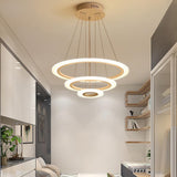 White 3 Ring Adjustable LED Chandelier Modern Circle Pendant Light for Living Room