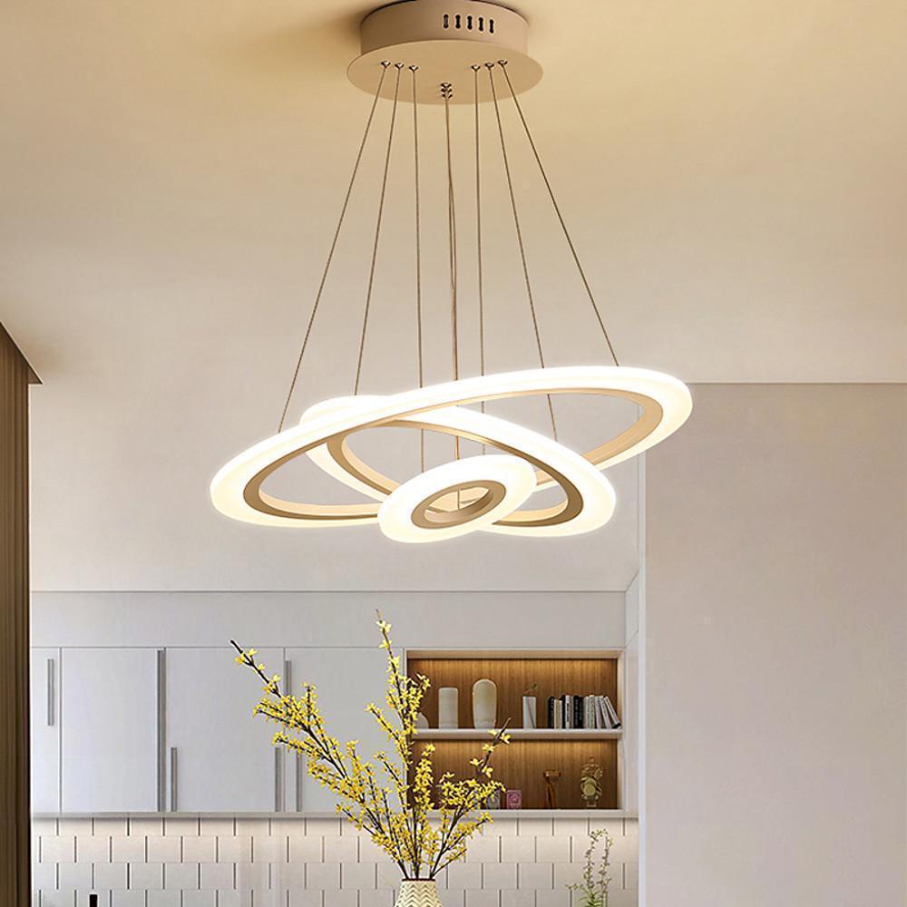 White 3 Ring Adjustable LED Chandelier Modern Circle Pendant Light for Living Room