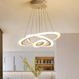 White 3 Ring Adjustable LED Chandelier Modern Circle Pendant Light for Living Room
