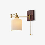 White Ceramic Geometric Wall Lamp Sconce with Pull Chain Minimalist Indoor Light Fixture