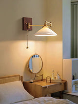 White Ceramic Geometric Wall Lamp Sconce with Pull Chain Minimalist Indoor Light Fixture