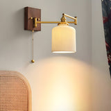 White Ceramic Geometric Wall Lamp Sconce with Pull Chain Minimalist Indoor Light Fixture