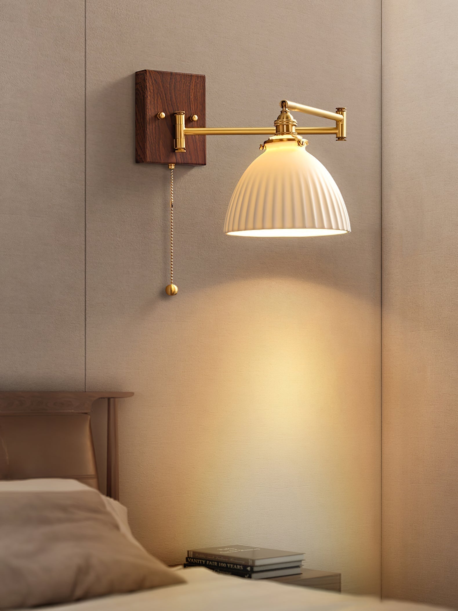 White Ceramic Geometric Wall Lamp Sconce with Pull Chain Minimalist Indoor Light Fixture