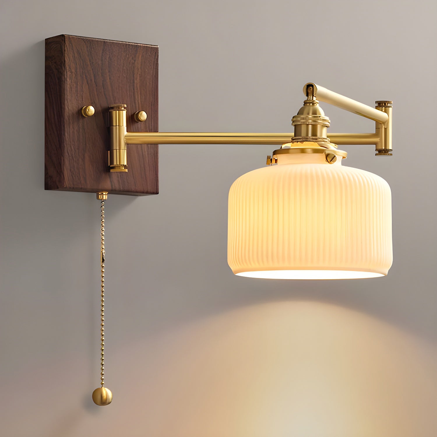 White Ceramic Geometric Wall Lamp Sconce with Pull Chain Minimalist Indoor Light Fixture