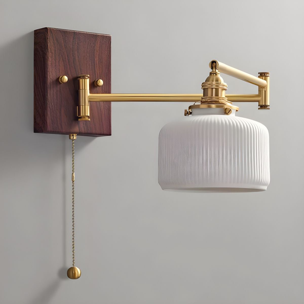 White Ceramic Geometric Wall Lamp Sconce with Pull Chain Minimalist Indoor Light Fixture