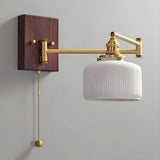 White Ceramic Geometric Wall Lamp Sconce with Pull Chain Minimalist Indoor Light Fixture