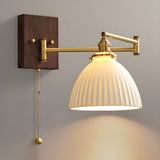 White Ceramic Geometric Wall Lamp Sconce with Pull Chain Minimalist Indoor Light Fixture