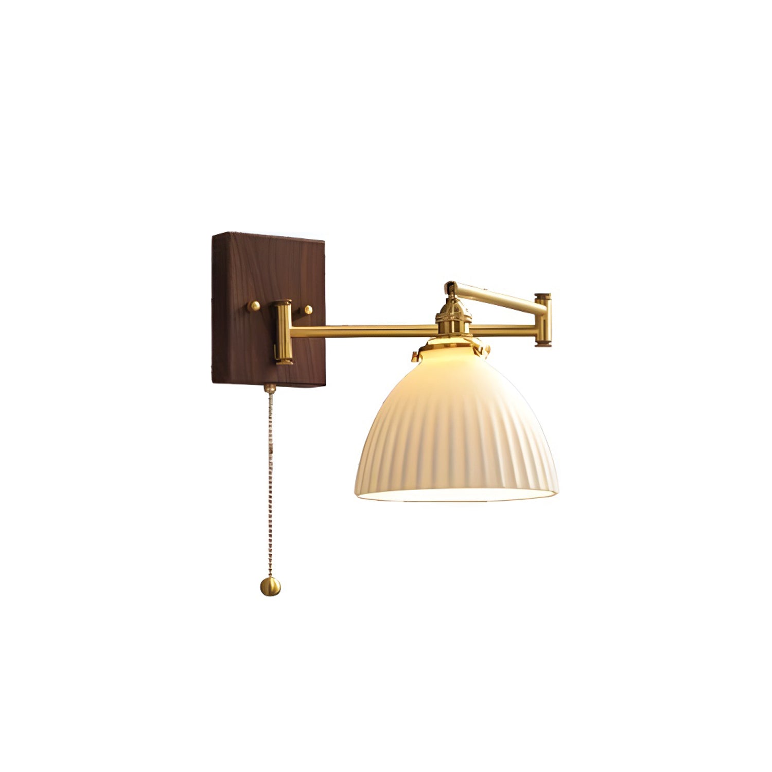 White Ceramic Geometric Wall Lamp Sconce with Pull Chain Minimalist Indoor Light Fixture
