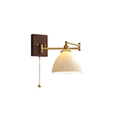 White Ceramic Geometric Wall Lamp Sconce with Pull Chain Minimalist Indoor Light Fixture