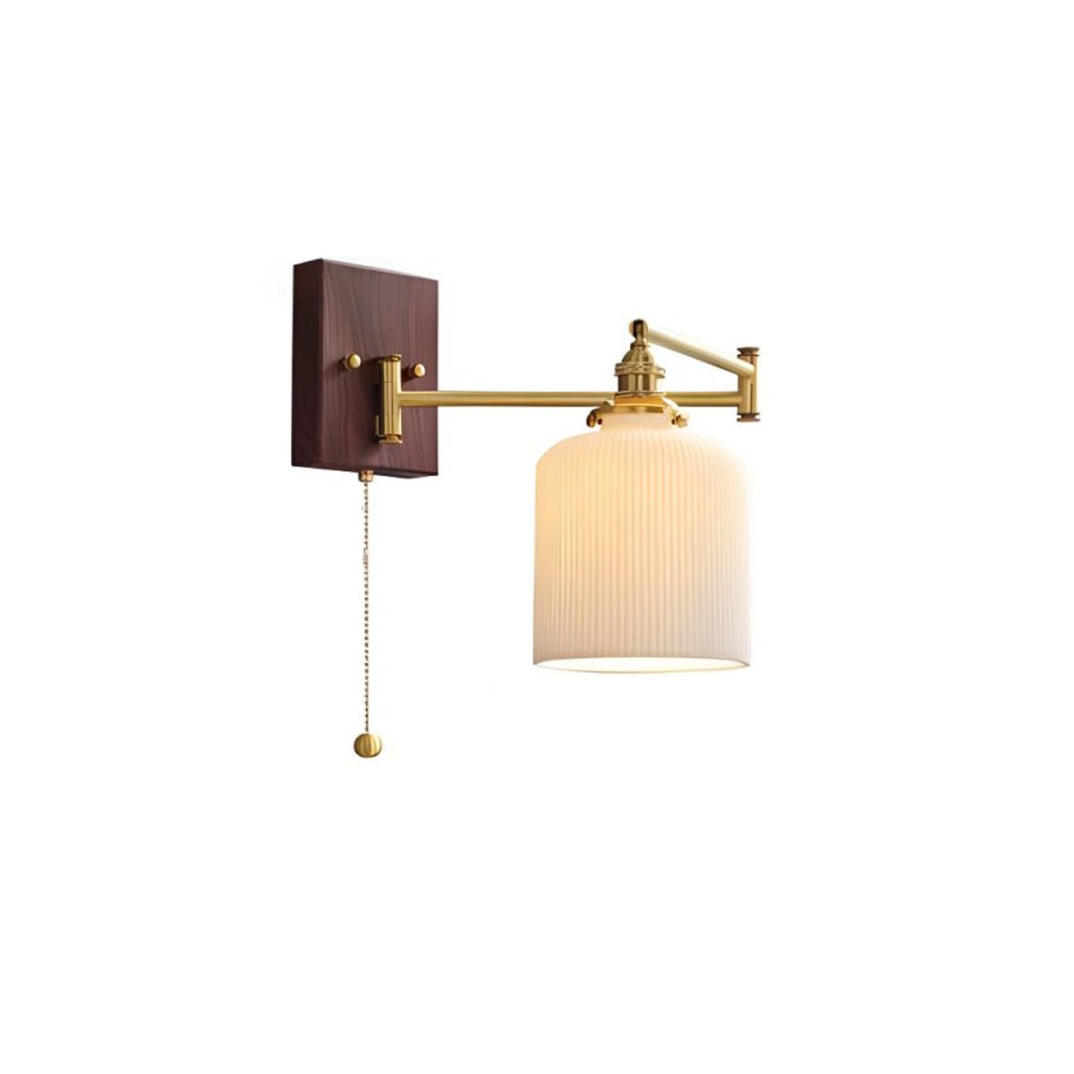 White Ceramic Geometric Wall Lamp Sconce with Pull Chain Minimalist Indoor Light Fixture