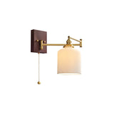 White Ceramic Geometric Wall Lamp Sconce with Pull Chain Minimalist Indoor Light Fixture