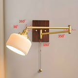 White Ceramic Geometric Wall Lamp Sconce with Pull Chain Minimalist Indoor Light Fixture