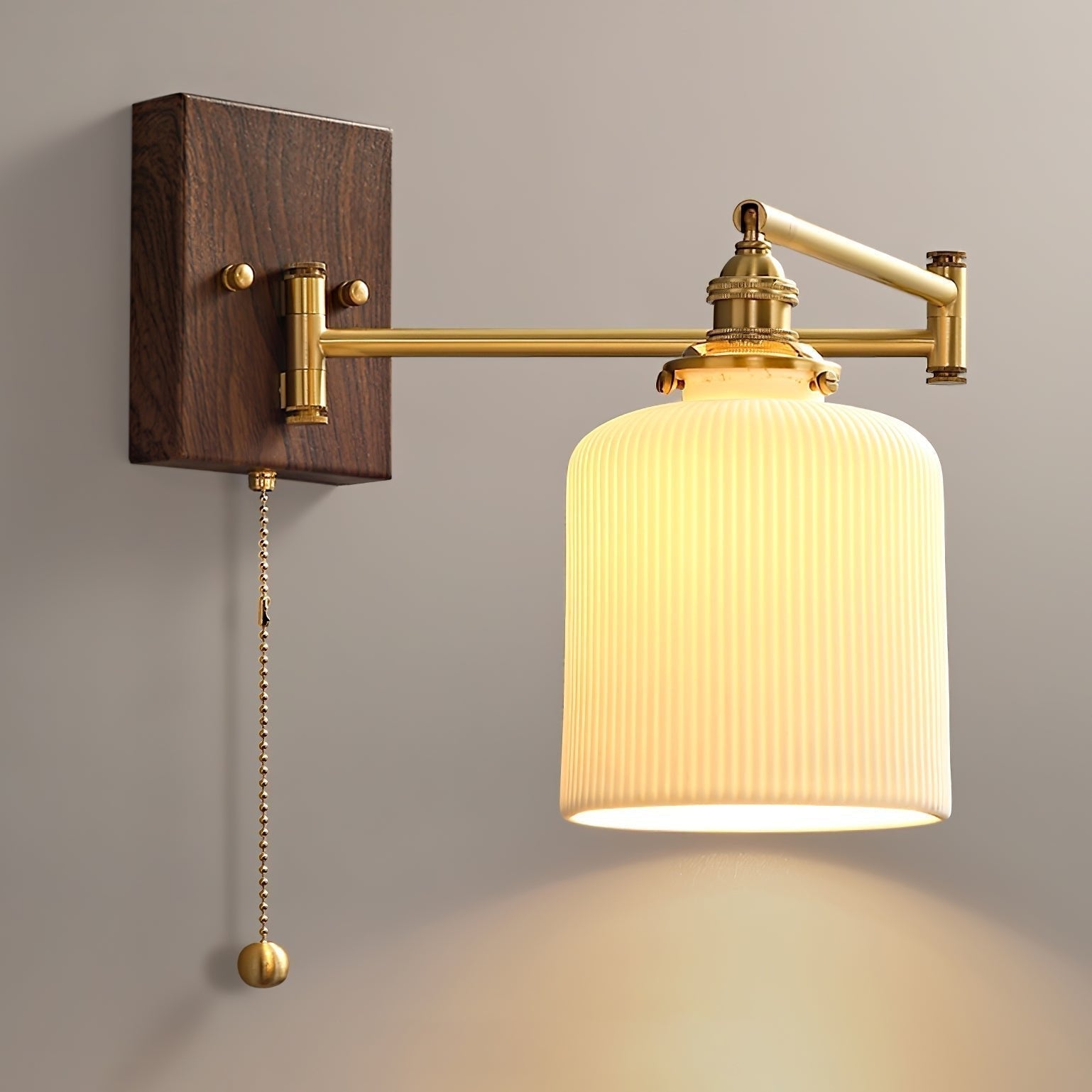 White Ceramic Geometric Wall Lamp Sconce with Pull Chain Minimalist Indoor Light Fixture