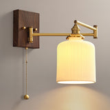 White Ceramic Geometric Wall Lamp Sconce with Pull Chain Minimalist Indoor Light Fixture