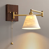 White Ceramic Geometric Wall Lamp Sconce with Pull Chain Minimalist Indoor Light Fixture