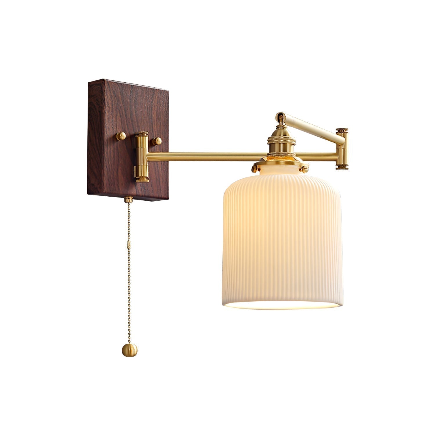 White Ceramic Geometric Wall Lamp Sconce with Pull Chain Minimalist Indoor Light Fixture
