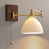 White Ceramic Geometric Wall Lamp Sconce with Pull Chain Minimalist Indoor Light Fixture