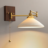 White Ceramic Geometric Wall Lamp Sconce with Pull Chain Minimalist Indoor Light Fixture