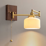 White Ceramic Geometric Wall Lamp Sconce with Pull Chain Minimalist Indoor Light Fixture