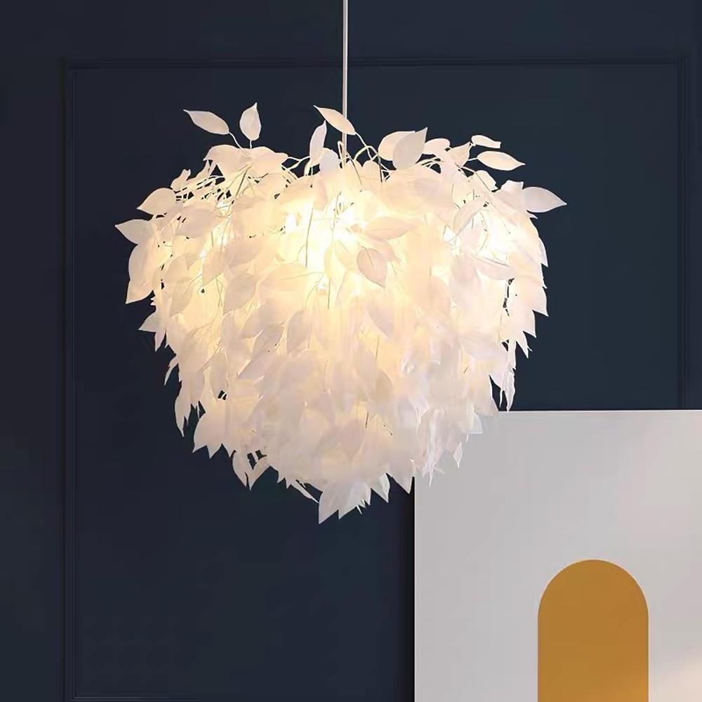 White Fabric Feather Cloud Pendant Light Modern Scandinavian Gold LED Chandelier 24 Inch
