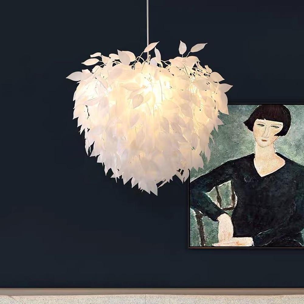 White Fabric Feather Cloud Pendant Light Modern Scandinavian Gold LED Chandelier 24 Inch