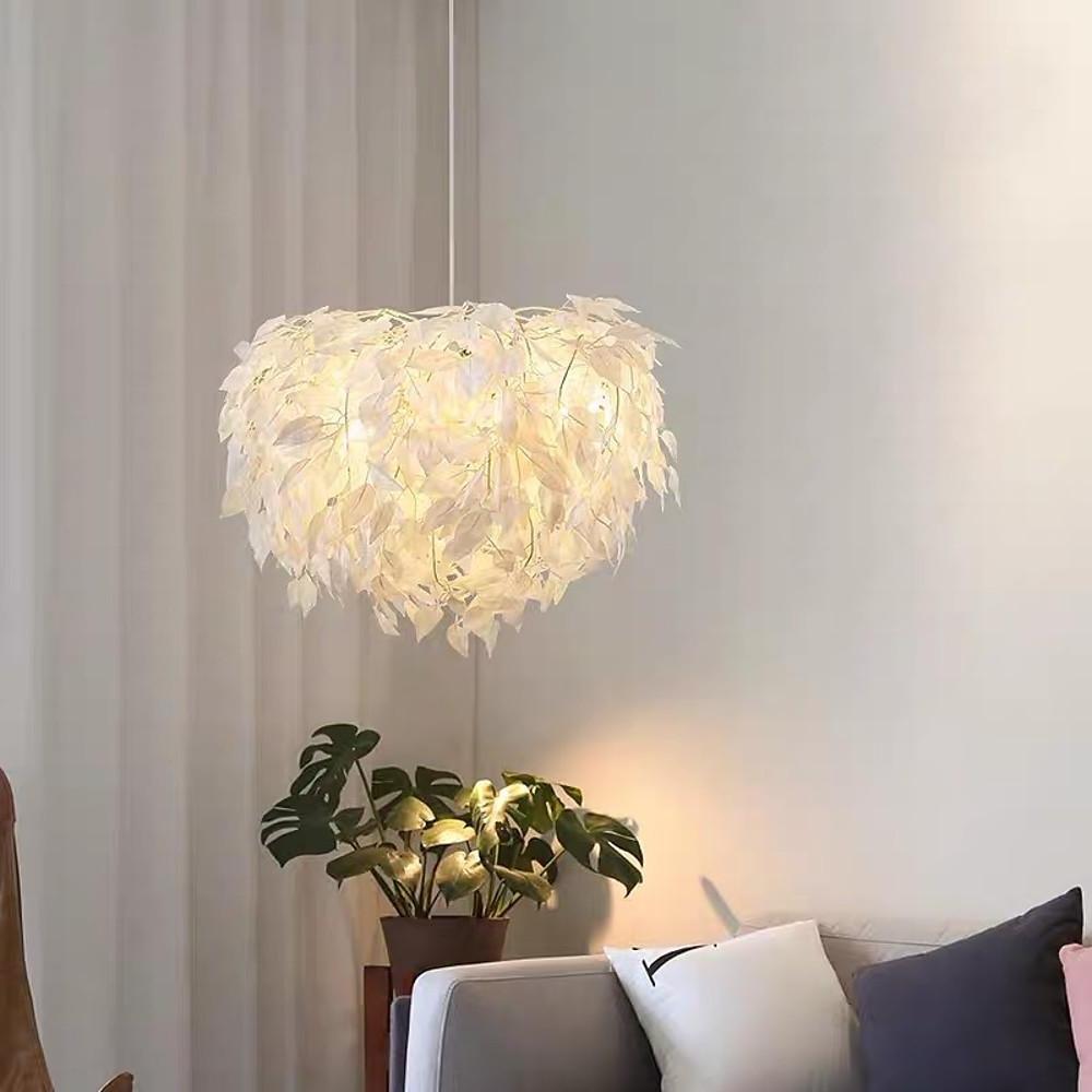 White Fabric Feather Cloud Pendant Light Modern Scandinavian Gold LED Chandelier 24 Inch