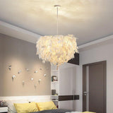 White Fabric Feather Cloud Pendant Light Modern Scandinavian Gold LED Chandelier 24 Inch