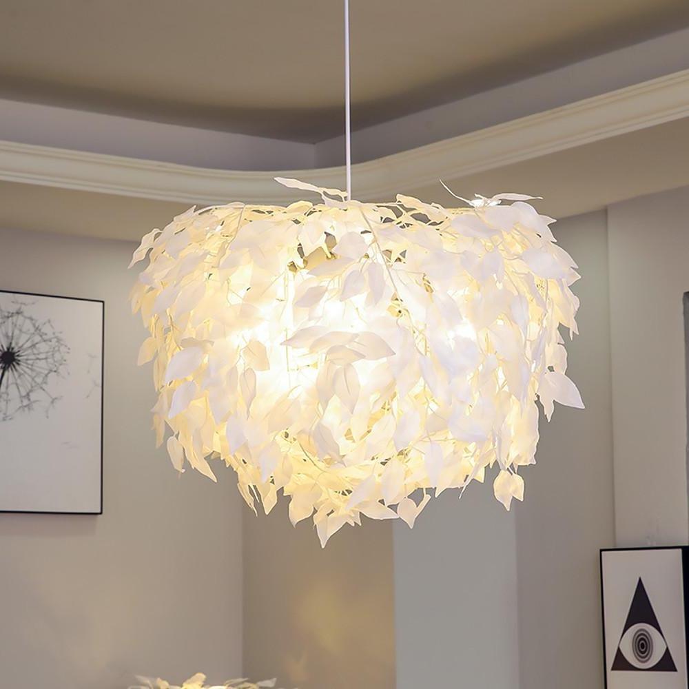 White Fabric Feather Cloud Pendant Light Modern Scandinavian Gold LED Chandelier 24 Inch