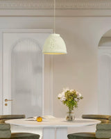 White Floral Embossed Resin Pendant Light Dome Shaped Hanging Lamp for Home Decor