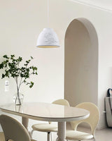 White Floral Embossed Resin Pendant Light Dome Shaped Hanging Lamp for Home Decor