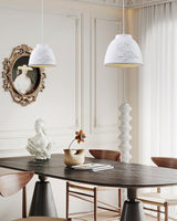 White Floral Embossed Resin Pendant Light Dome Shaped Hanging Lamp for Home Decor