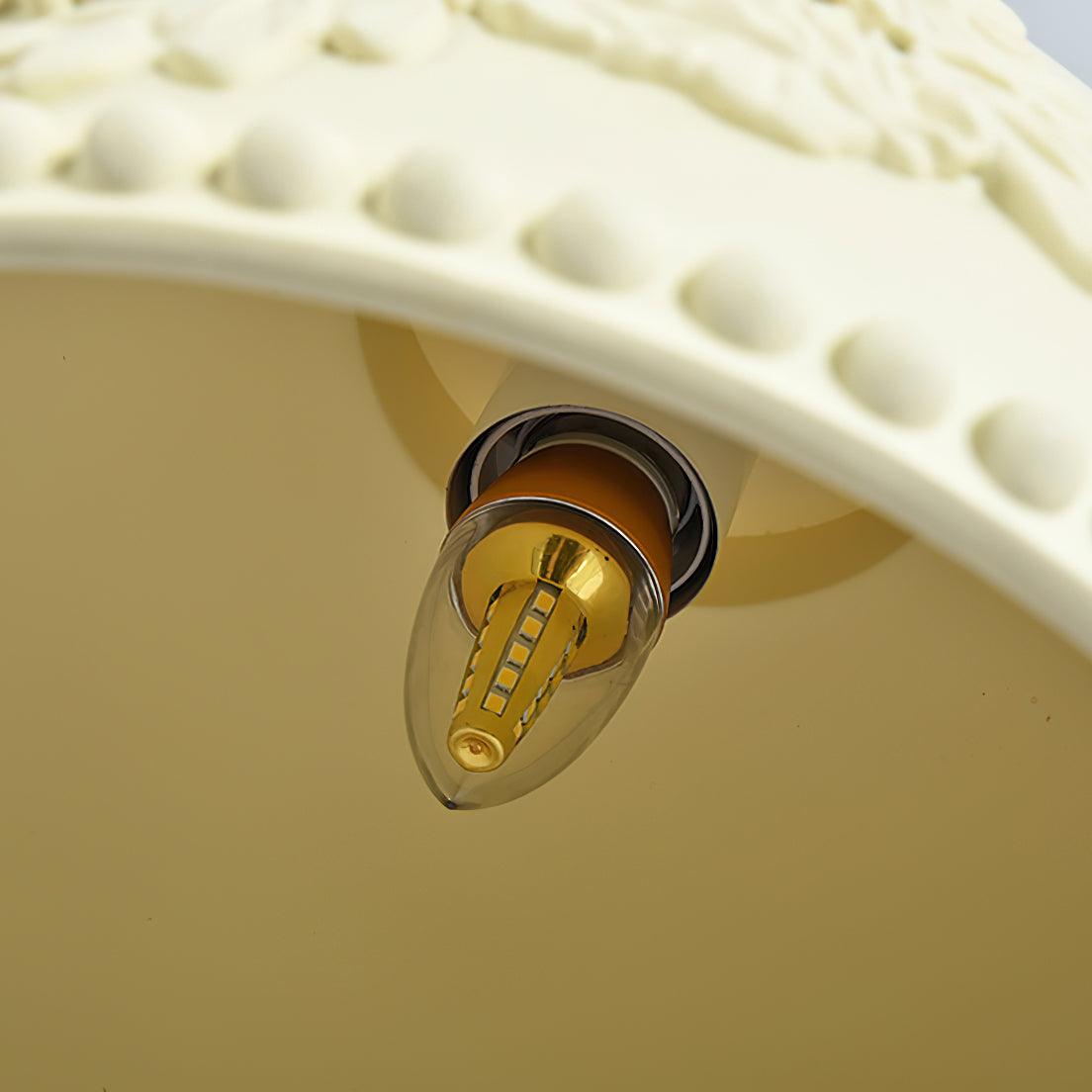 White Floral Embossed Resin Pendant Light Dome Shaped Hanging Lamp for Home Decor