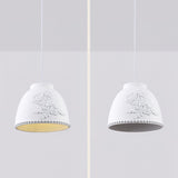 White Floral Embossed Resin Pendant Light Dome Shaped Hanging Lamp for Home Decor