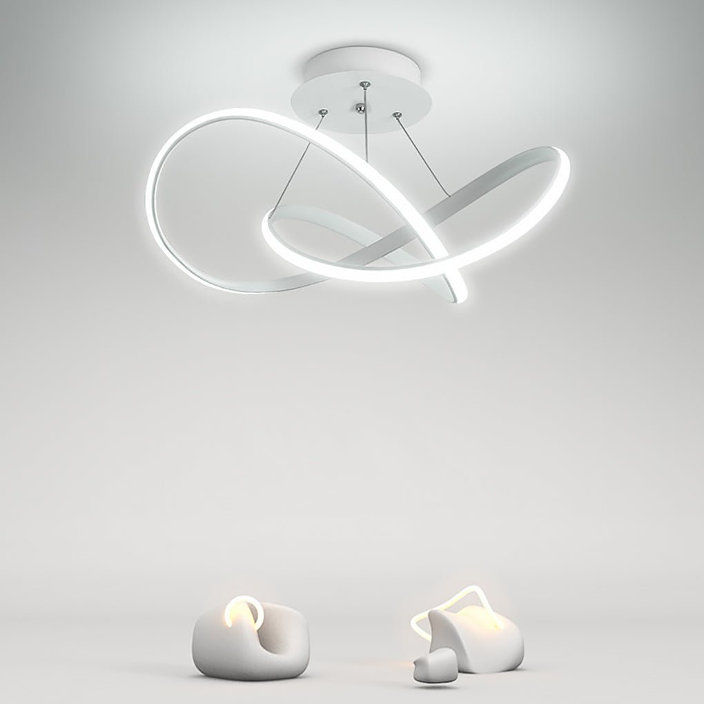 Modern Geometric White Ribbon LED Flush Mount Ceiling Light Dimmable Circular Fixture