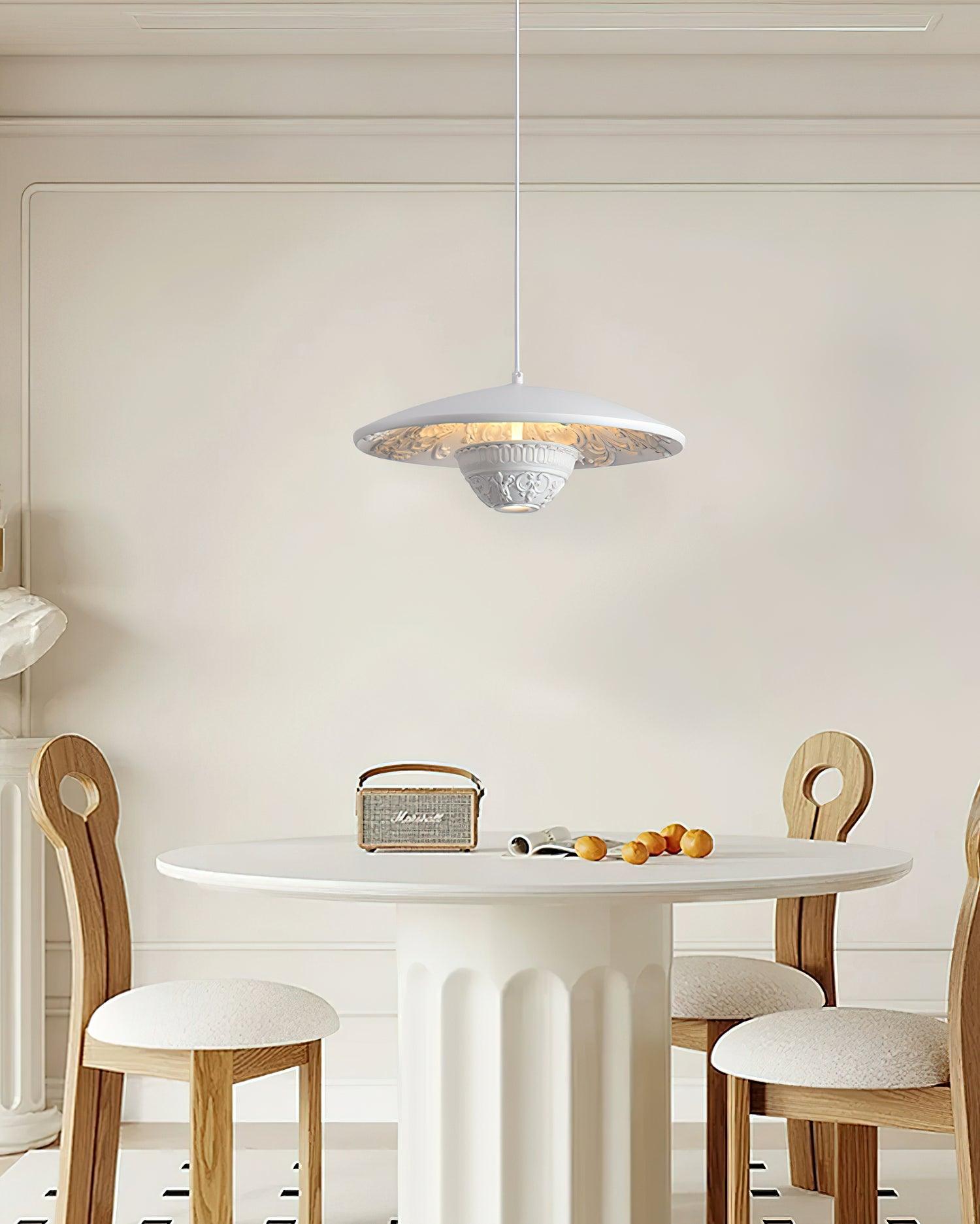 White Flying Saucer Resin Pendant Lamp Modern Integrated LED Hanging Light Fixture