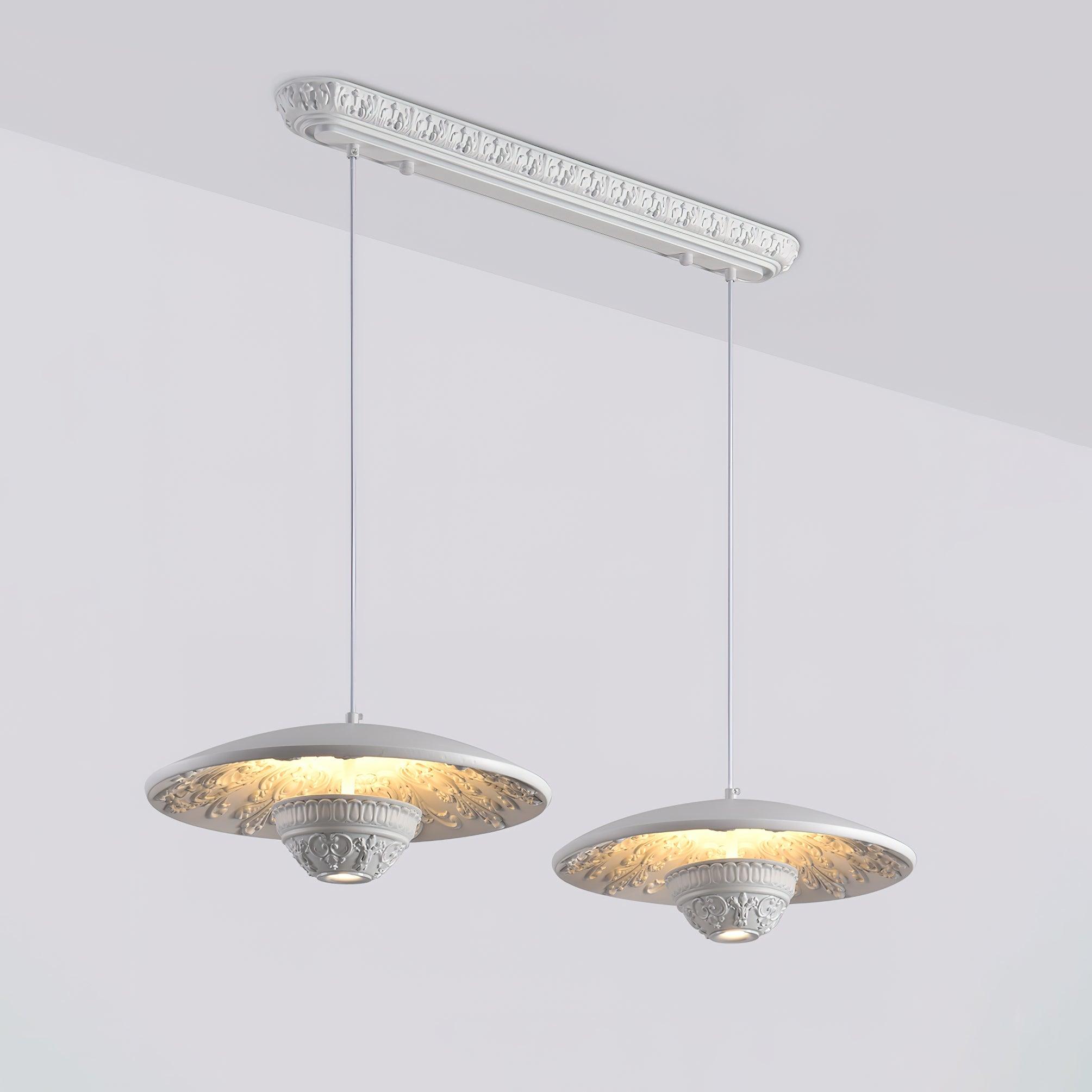 White Flying Saucer Resin Pendant Lamp Modern Integrated LED Hanging Light Fixture