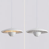 White Flying Saucer Resin Pendant Lamp Modern Integrated LED Hanging Light Fixture