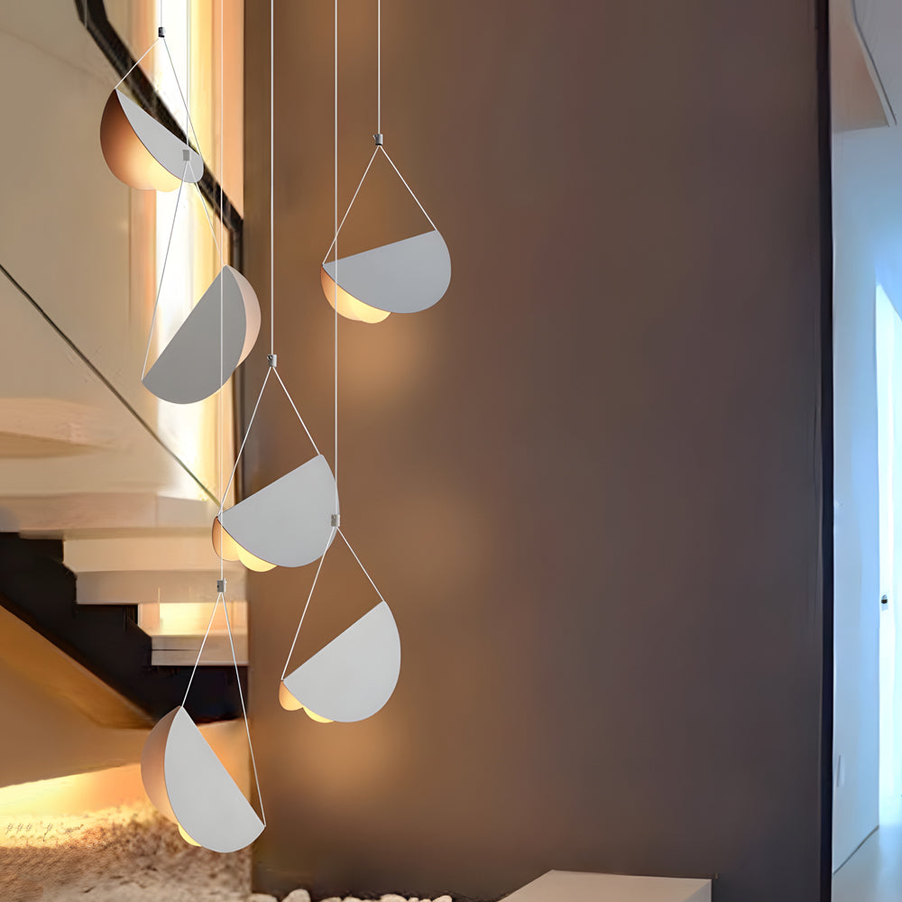 White Half Moon Glider Pendant Light Modern Minimalist Metal LED Hanging Fixture for Living Room