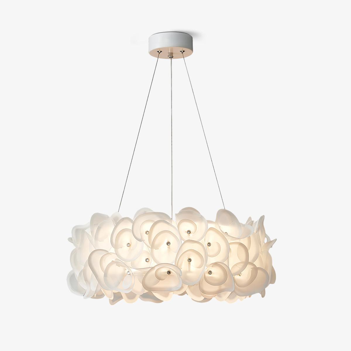 White Hydrangea Petal Metal Pendant Lamp Elegant Floral Hanging Chandelier for Modern Interiors