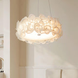 White Hydrangea Petal Metal Pendant Lamp Elegant Floral Hanging Chandelier for Modern Interiors