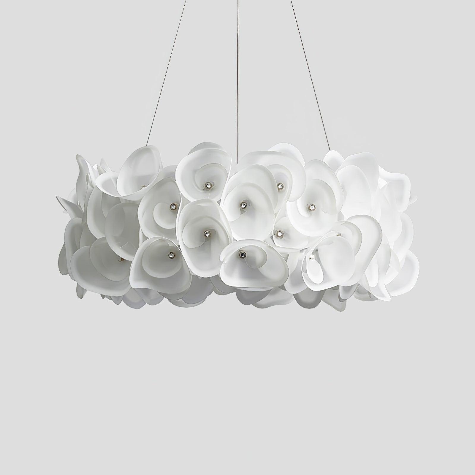 White Hydrangea Petal Metal Pendant Lamp Elegant Floral Hanging Chandelier for Modern Interiors