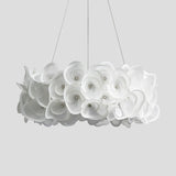 White Hydrangea Petal Metal Pendant Lamp Elegant Floral Hanging Chandelier for Modern Interiors