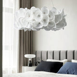 White Hydrangea Petal Metal Pendant Lamp Elegant Floral Hanging Chandelier for Modern Interiors