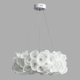 White Hydrangea Petal Metal Pendant Lamp Elegant Floral Hanging Chandelier for Modern Interiors