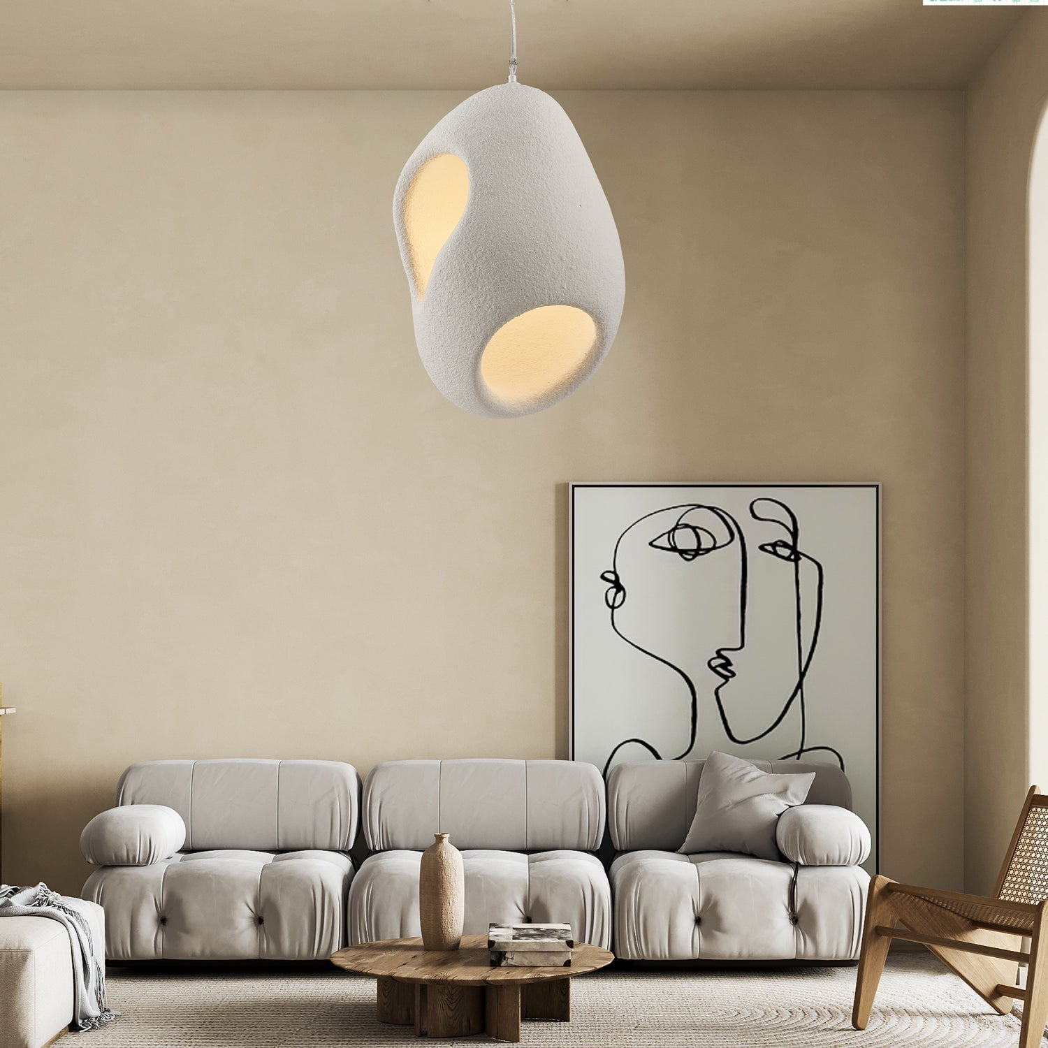 White Japandi Minimalist Resin Pendant Light Wabi Sabi Sculptural Hanging Lamp