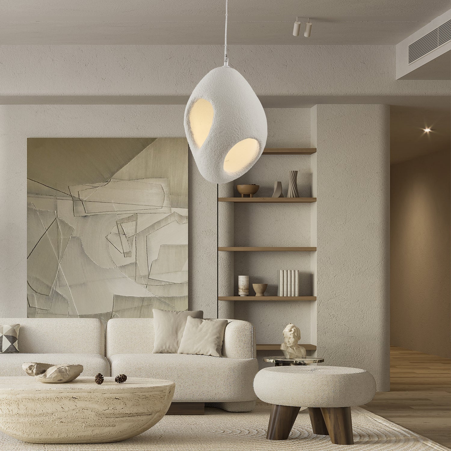 White Japandi Minimalist Resin Pendant Light Wabi Sabi Sculptural Hanging Lamp